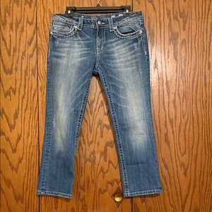 Miss Me Y2K Cropped Jeans Size 32 Buckle Cross Pocket Bling